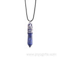 Hot Gemstone Hexagon Prism phoenix Alloy Lapis Lazuli Stone Pendant Necklaces